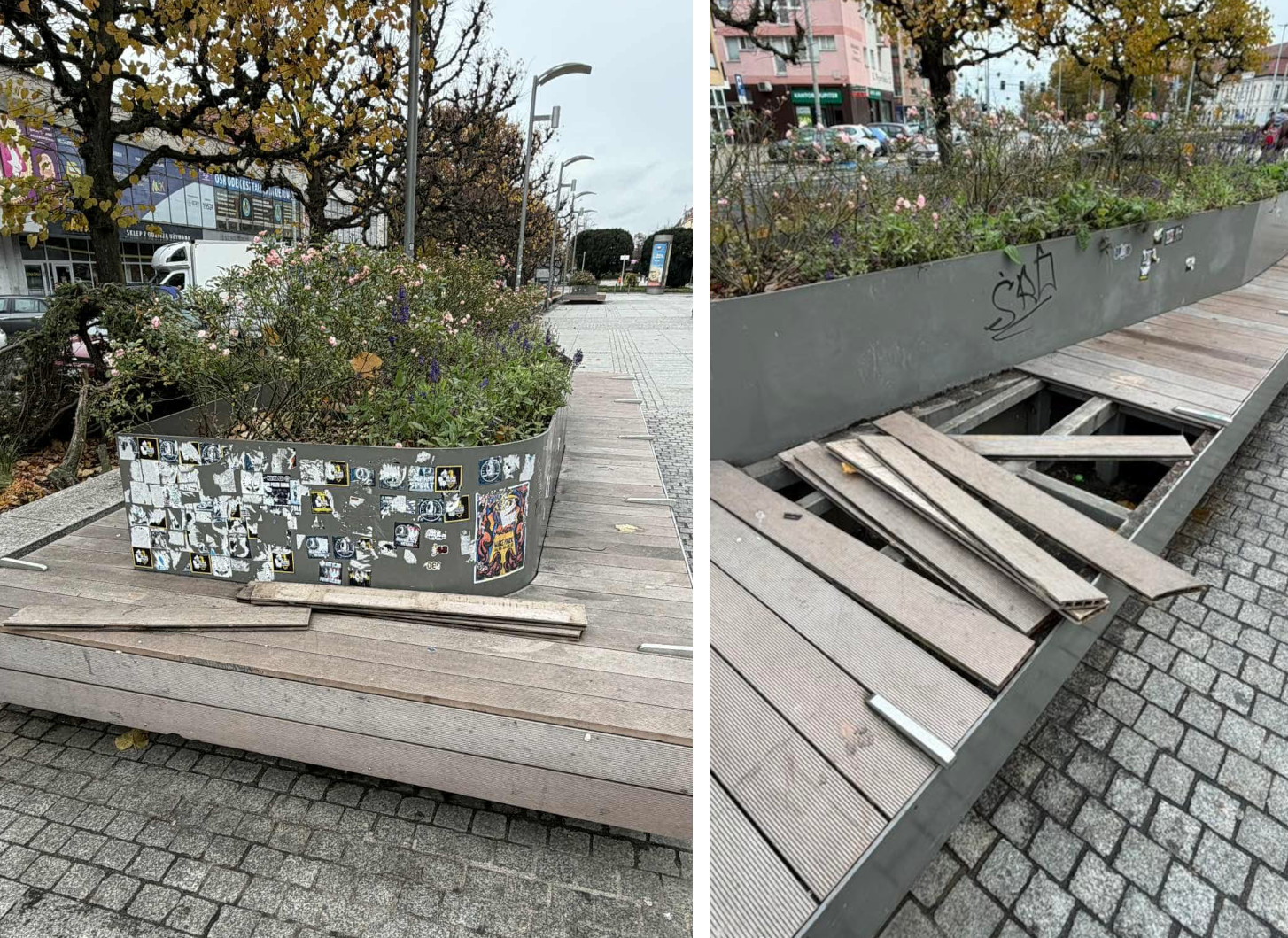 Dzień przed rozpoczęciem remontu wandale dopadli plac Adamowicza. Wyrwano deski i pomazano oparcia